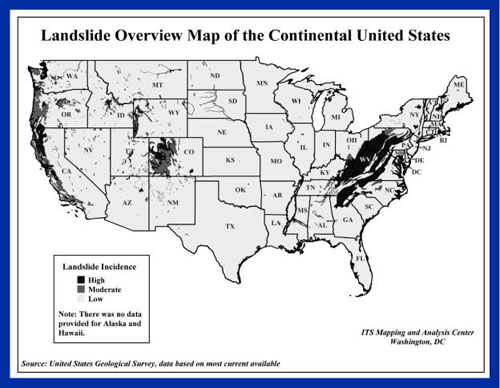 Landslide overview map of the continental united states