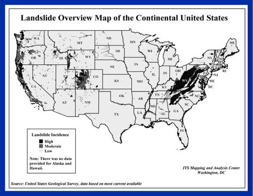 map of us states and rivers. Landslide overview map of the