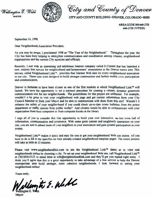 Letter From Denver Mayor