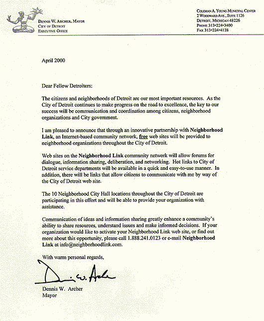Letter From Detroit Mayor