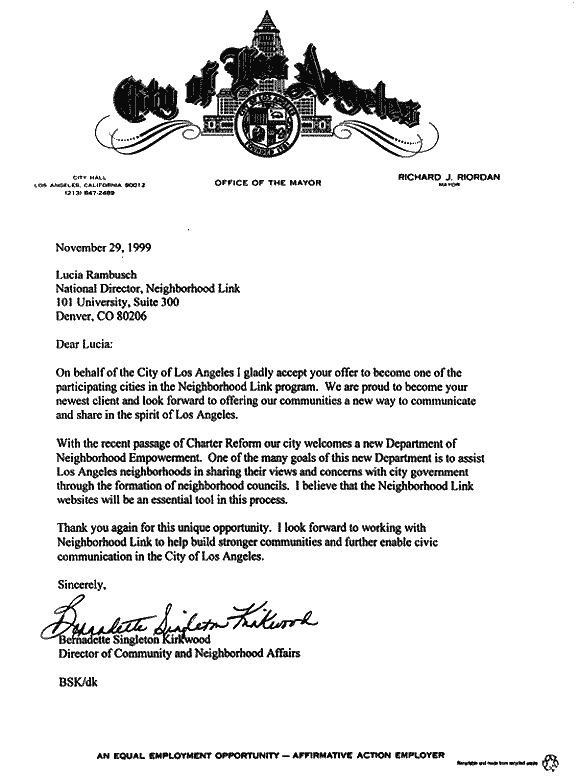 Letter From City of Los Angeles